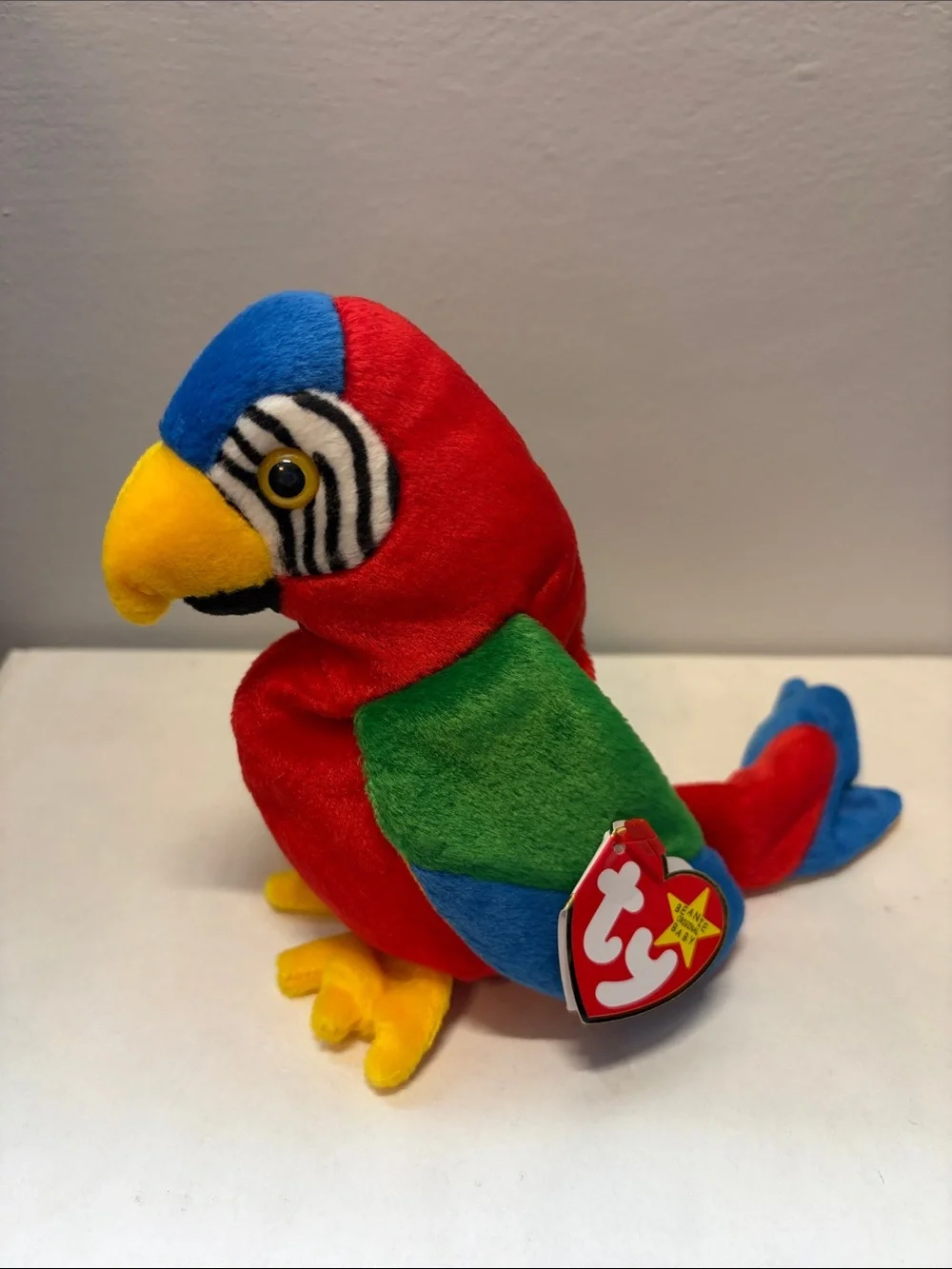 NWT Ty Multicolor Jabber the Parrot Plush Beanie Baby - Red, Green, Blue, Yellow